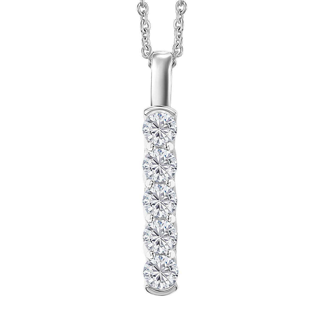 Moissanite 2.25 ctw 5 Stone Ring (Size 6.0) and Pendant in Rhodium Over Sterling Silver with Stainless Steel Necklace 20 Inches