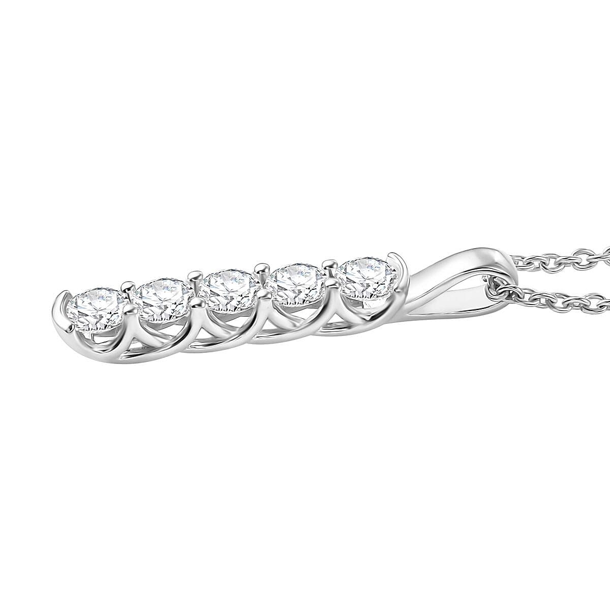 Moissanite 2.25 ctw 5 Stone Ring (Size 6.0) and Pendant in Rhodium Over Sterling Silver with Stainless Steel Necklace 20 Inches