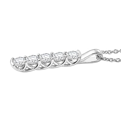 Moissanite 2.25 ctw 5 Stone Ring (Size 6.0) and Pendant in Rhodium Over Sterling Silver with Stainless Steel Necklace 20 Inches
