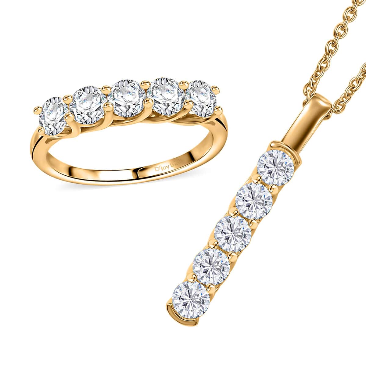 Moissanite 2.25 ctw 5 Stone Ring (Size 6.0) and Pendant in 18K Vermeil YG Over Sterling Silver with ION Plated YG Stainless Steel Necklace 20 Inches image number 0