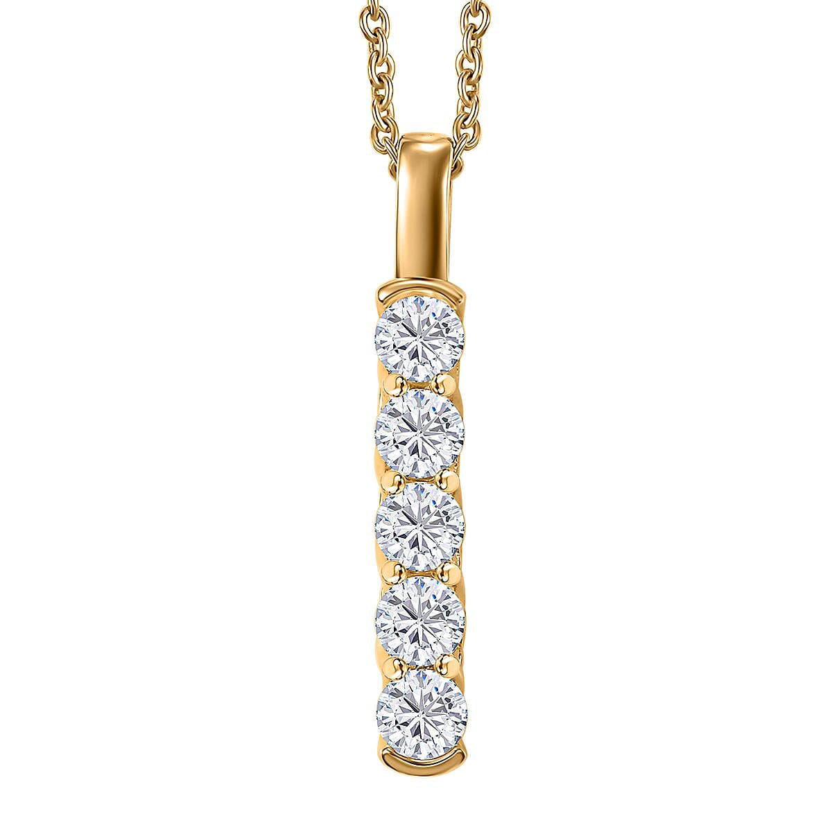 Moissanite 2.25 ctw 5 Stone Ring (Size 7.0) and Pendant in 18K Vermeil YG Over Sterling Silver with ION Plated YG Stainless Steel Necklace 20 Inches image number 6