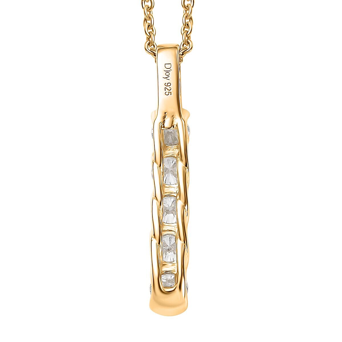 Moissanite 2.25 ctw 5 Stone Ring (Size 7.0) and Pendant in 18K Vermeil YG Over Sterling Silver with ION Plated YG Stainless Steel Necklace 20 Inches image number 8