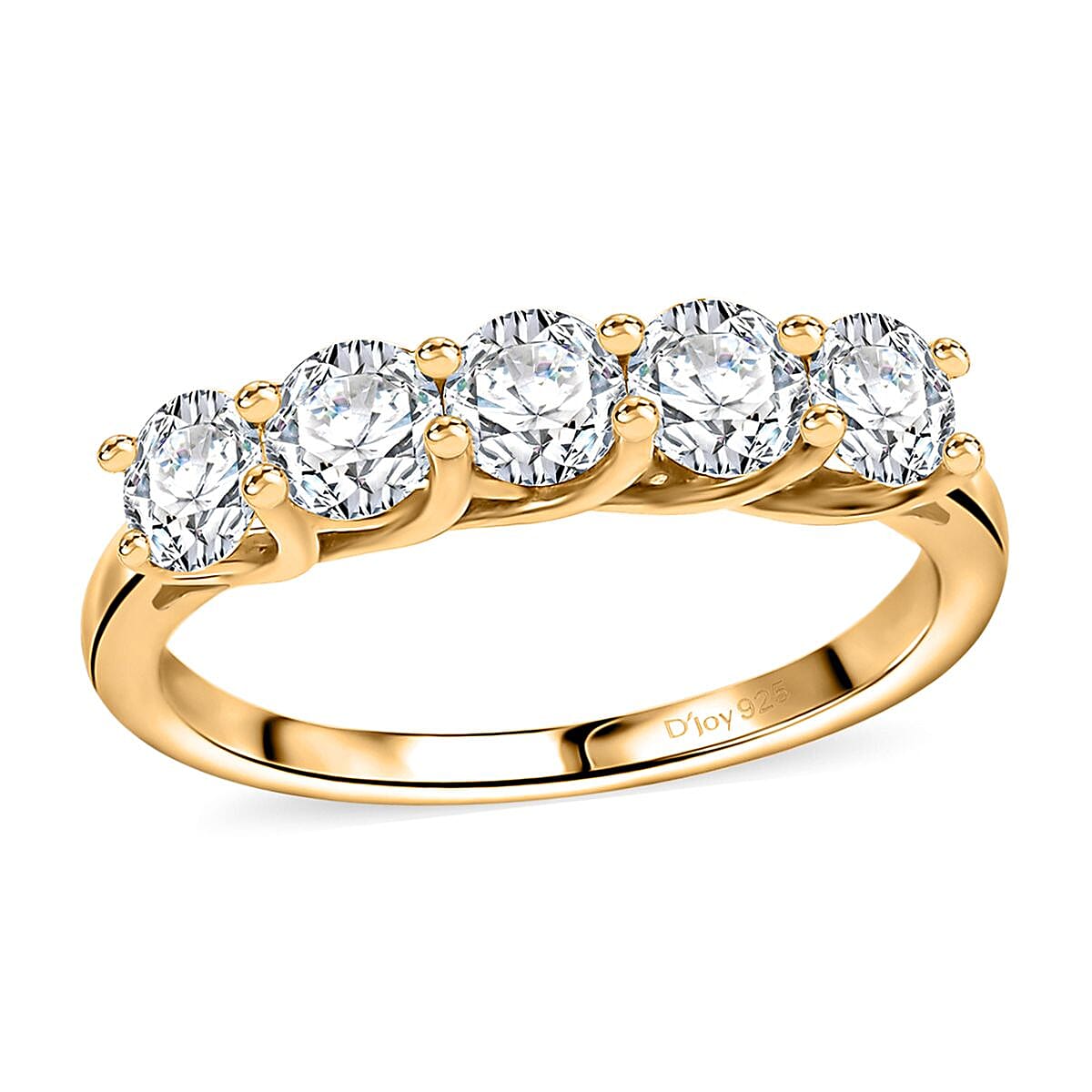 Moissanite 2.25 ctw 5 Stone Ring (Size 8.0) and Pendant in 18K Vermeil YG Over Sterling Silver with ION Plated YG Stainless Steel Necklace 20 Inches image number 3