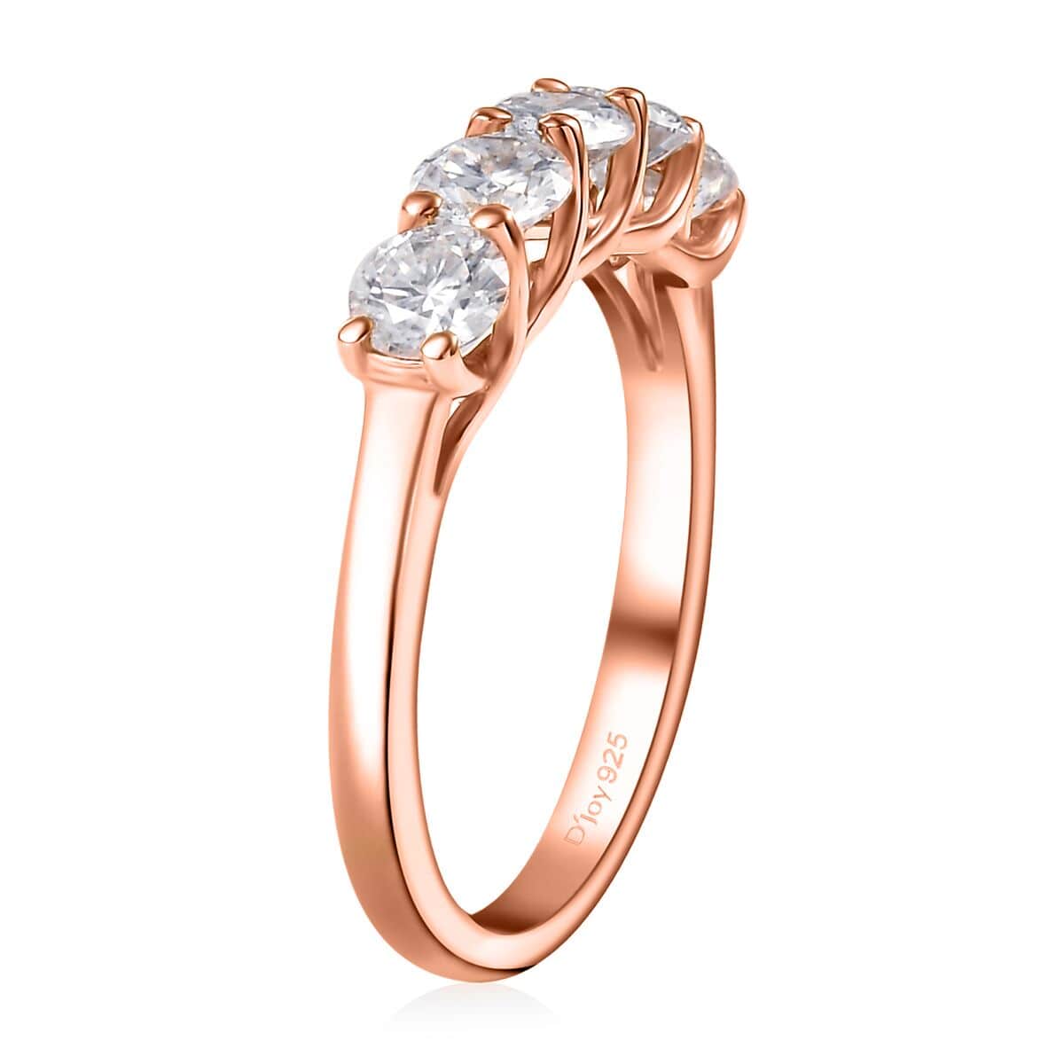 Moissanite 2.25 ctw 5 Stone Ring Size 6 and Pendant in 18K Vermeil Rose Gold Over Sterling Silver with ION Plated RG Stainless Steel Necklace 20 Inches image number 4