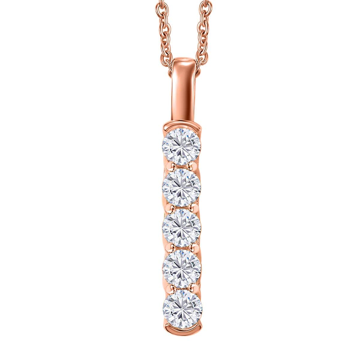 Moissanite 2.25 ctw 5 Stone Ring Size 6 and Pendant in 18K Vermeil Rose Gold Over Sterling Silver with ION Plated RG Stainless Steel Necklace 20 Inches image number 6