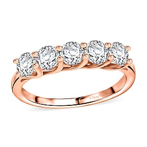 Moissanite 2.25 ctw 5 Stone Ring Size 7 and Pendant in 18K Vermeil Rose Gold Over Sterling Silver with ION Plated RG Stainless Steel Necklace 20 Inches