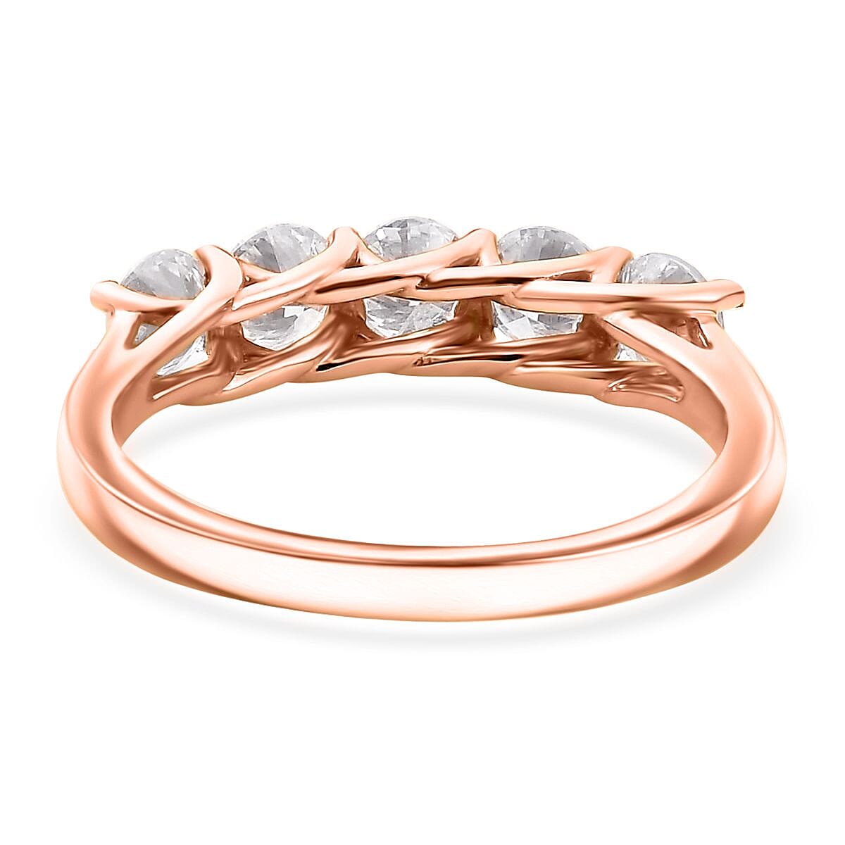 Moissanite 2.25 ctw 5 Stone Ring Size 7 and Pendant in 18K Vermeil Rose Gold Over Sterling Silver with ION Plated RG Stainless Steel Necklace 20 Inches image number 5