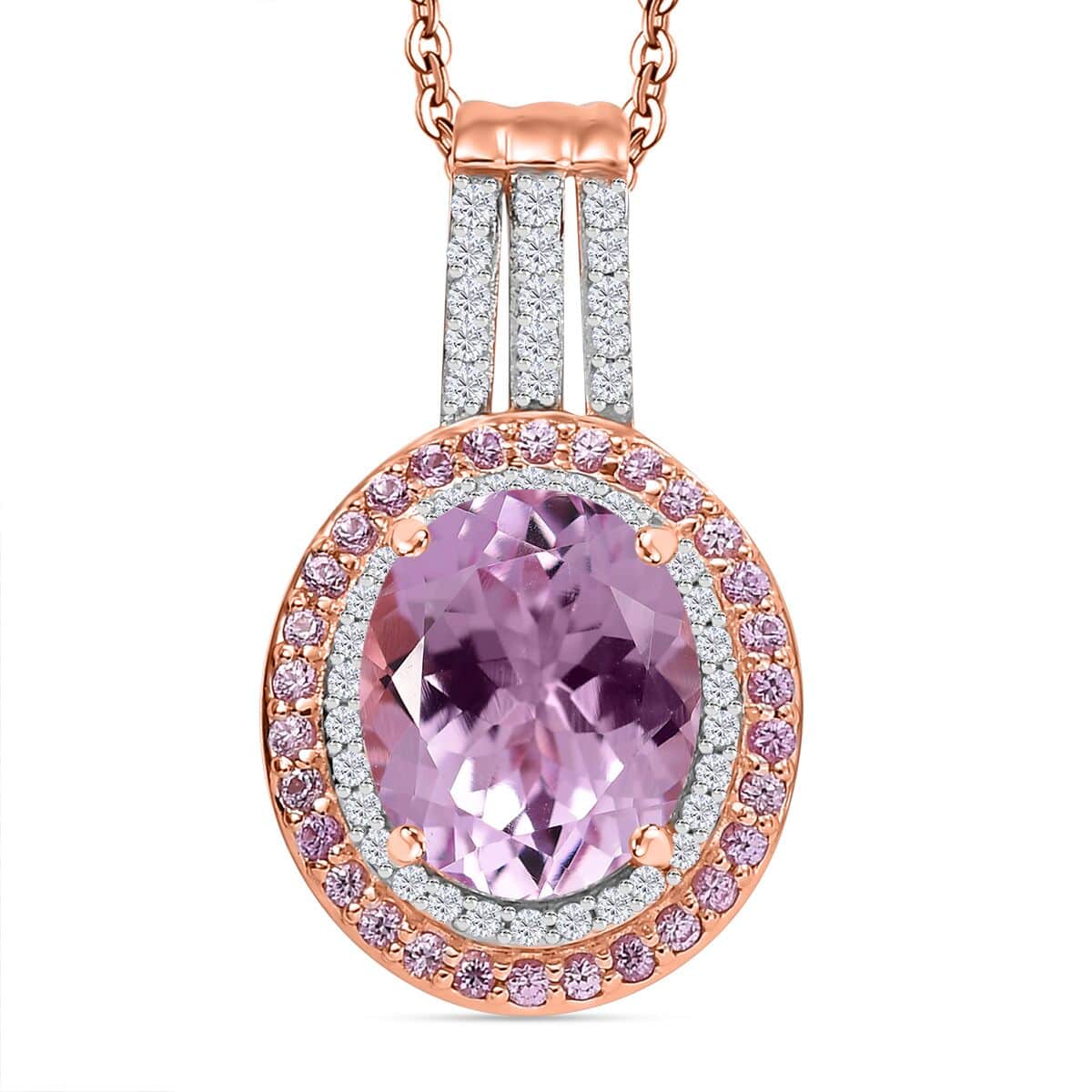 Doorbuster Premium Martha Rocha Kunzite and Multi Gemstone 8.50 ctw Blush Royale Pendant Necklace in 18K Vermeil Rose Gold Over Sterling Silver 20 Inches image number 0