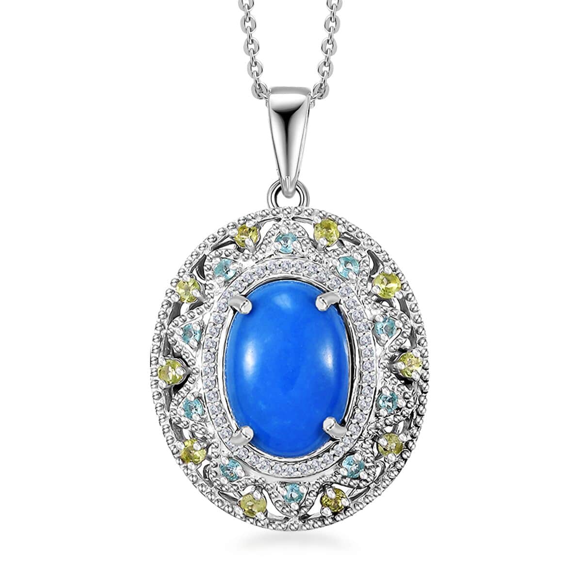 Ceruleite and Multi Gemstone 6.25 ctw Celestial Garden Pendant Necklace in Rhodium Over Sterling Silver 20 Inches image number 0