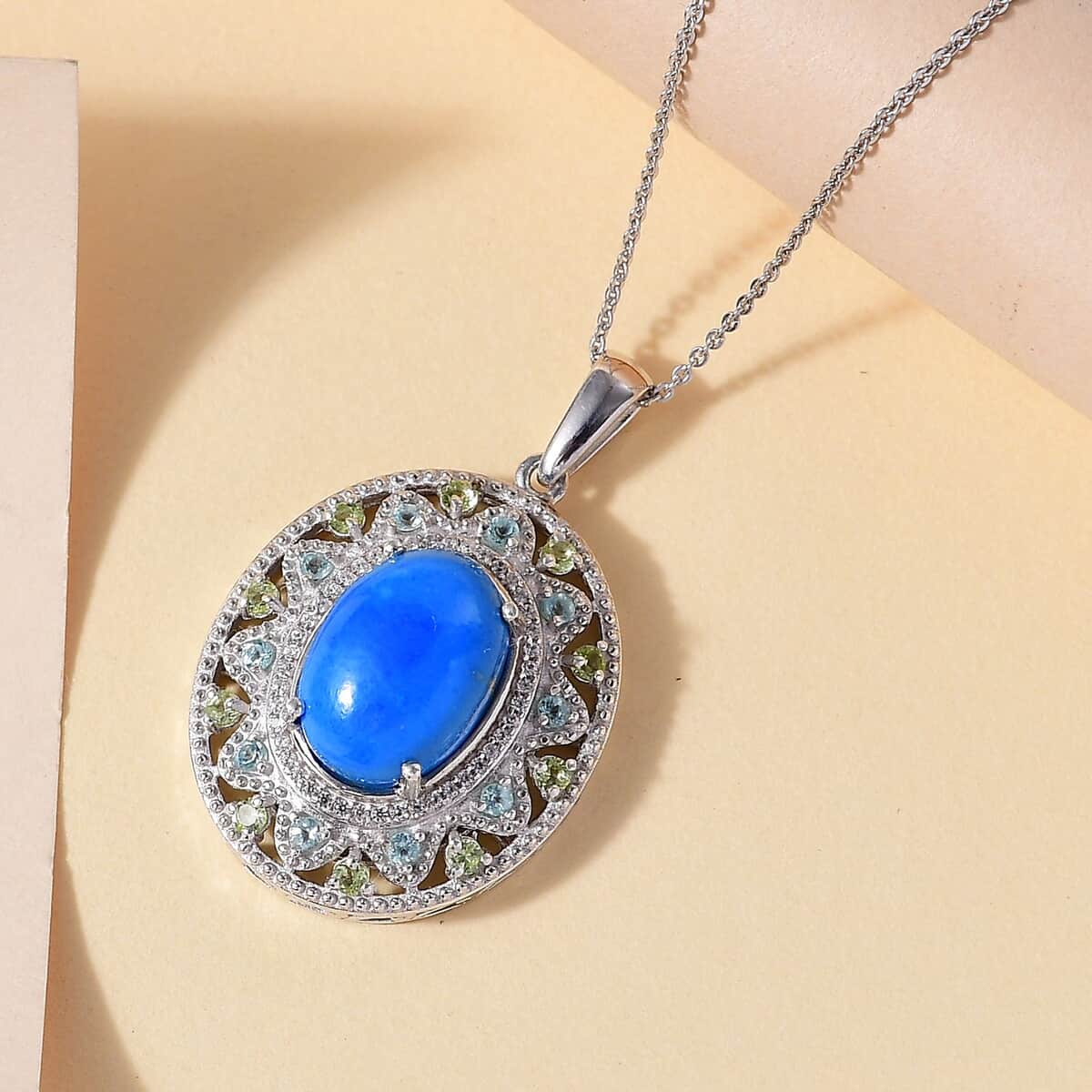 Ceruleite and Multi Gemstone 6.25 ctw Celestial Garden Pendant Necklace in Rhodium Over Sterling Silver 20 Inches image number 1