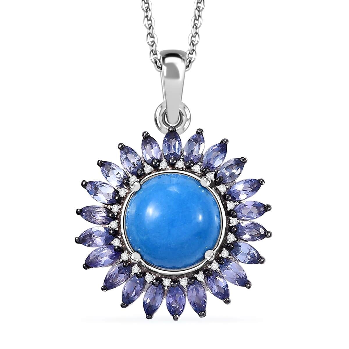 Ceruleite and Multi Gemstone 5.90 ctw Sunflower Pendant Necklace in Rhodium Over Sterling Silver 20 Inches image number 0