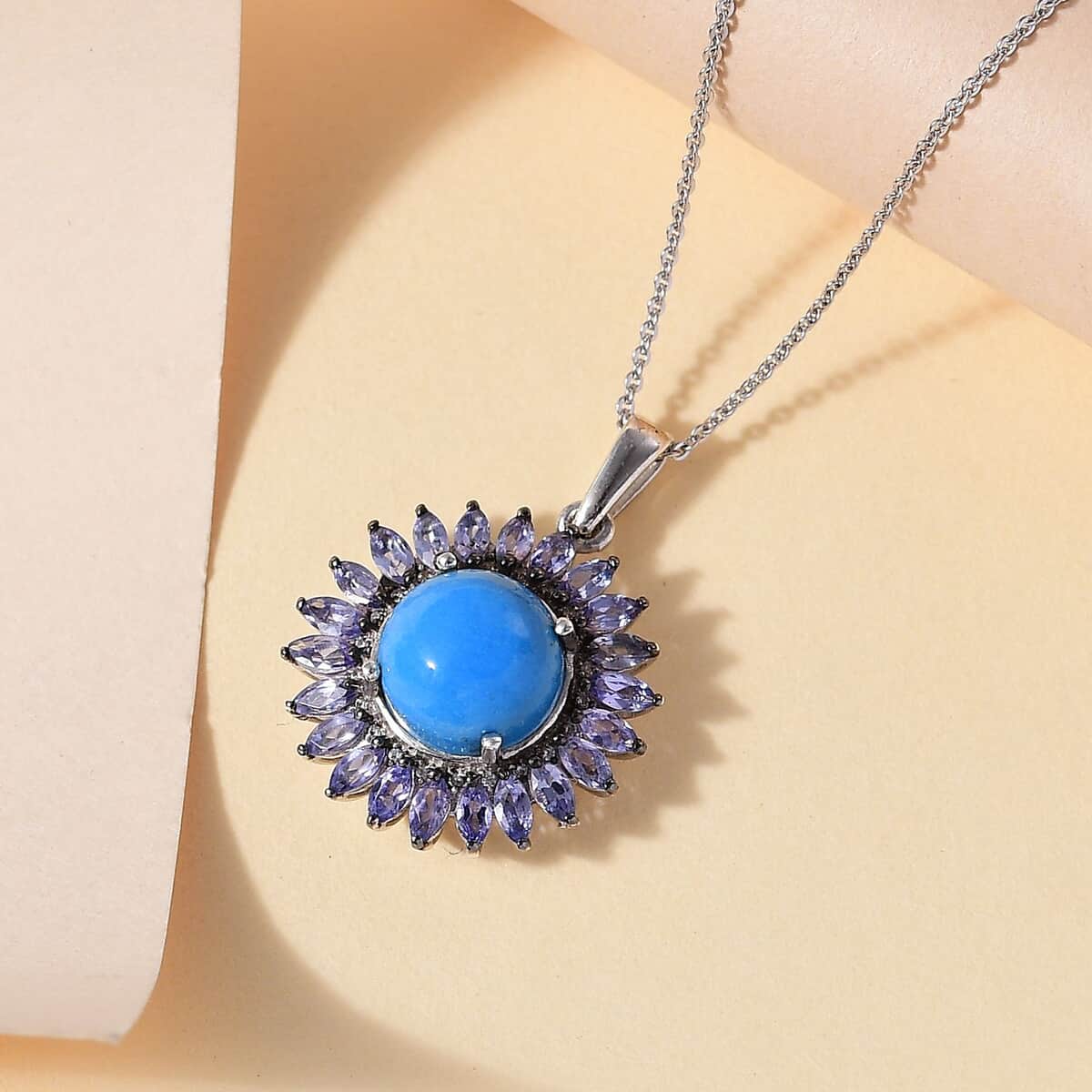 Ceruleite and Multi Gemstone 5.90 ctw Sunflower Pendant Necklace in Rhodium Over Sterling Silver 20 Inches image number 1