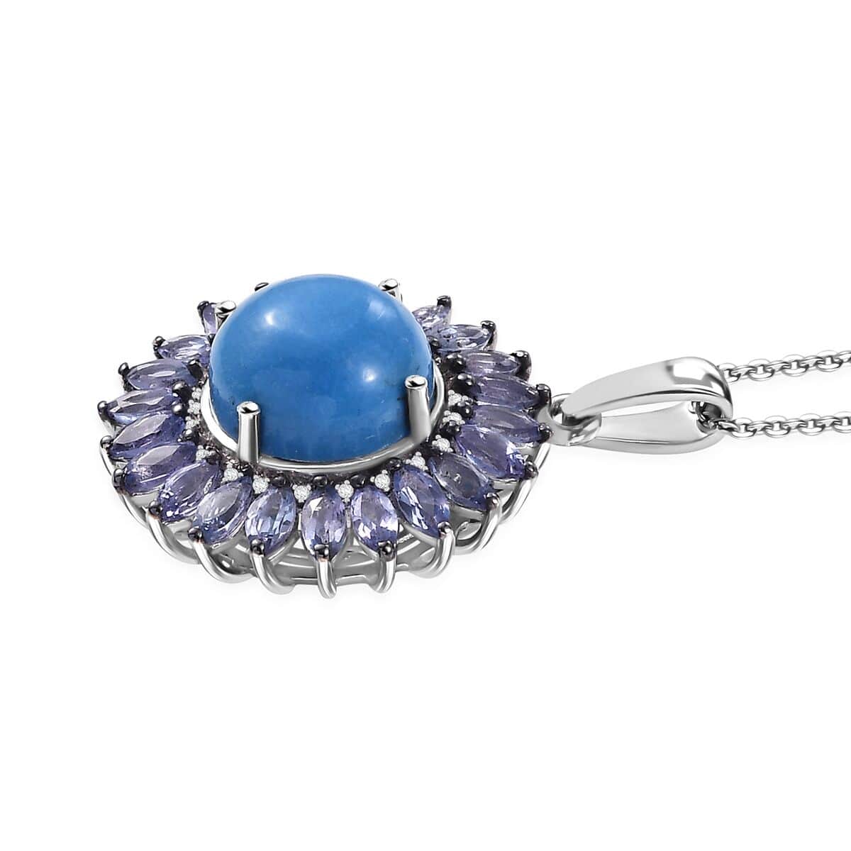 Ceruleite and Multi Gemstone 5.90 ctw Sunflower Pendant Necklace in Rhodium Over Sterling Silver 20 Inches image number 3