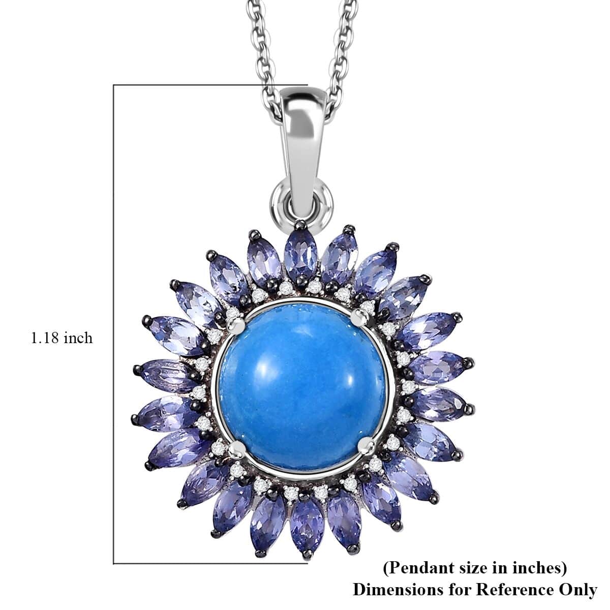 Ceruleite and Multi Gemstone 5.90 ctw Sunflower Pendant Necklace in Rhodium Over Sterling Silver 20 Inches image number 6