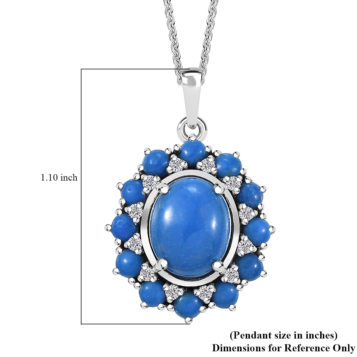 Ceruleite and Moissanite 4.75 ctw Dahlia Flower Pendant Necklace in Rhodium Over Sterling Silver 20 Inches