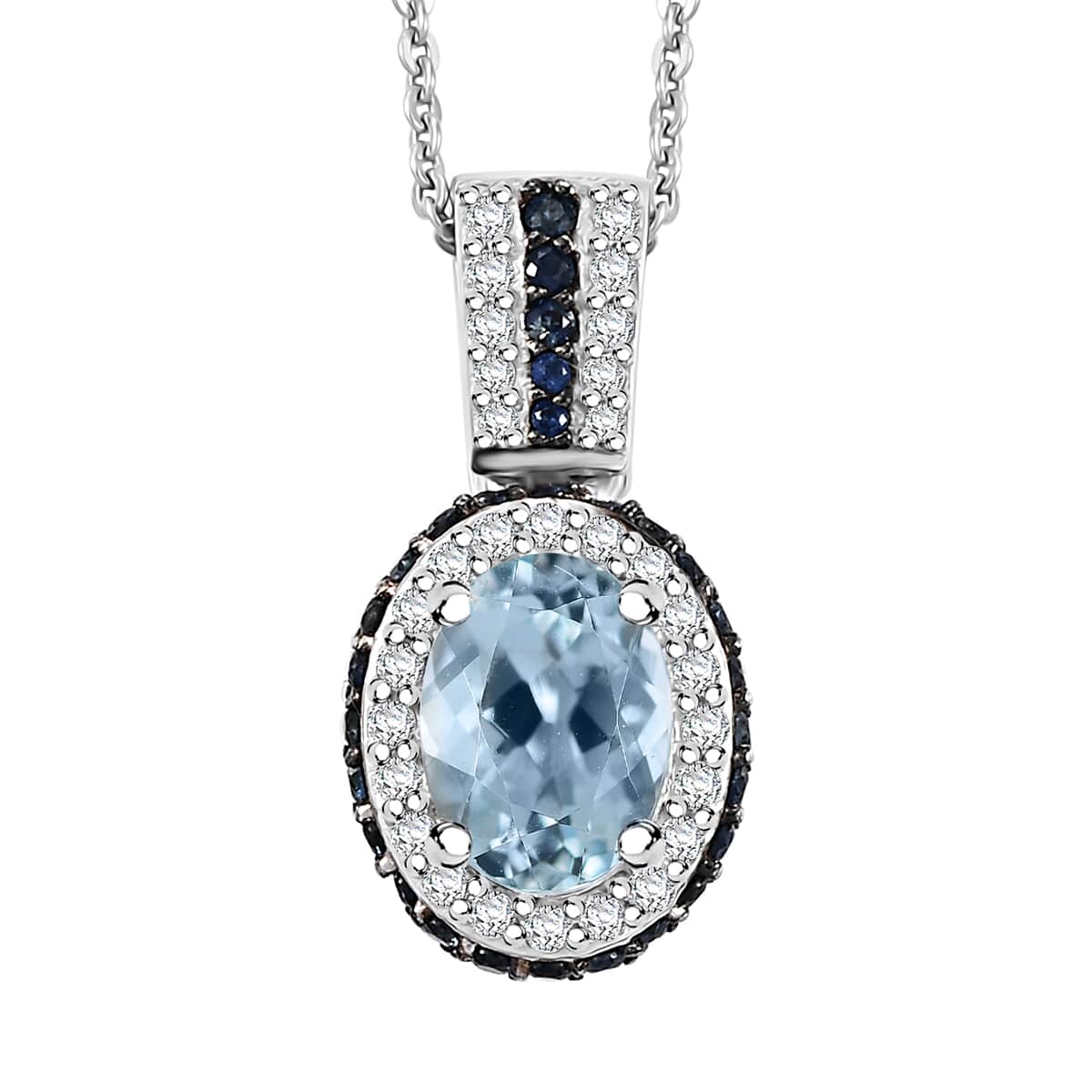 Santa Maria Aquamarine and Multi Gemstone 2.00 ctw Ocean Whisper Pendant Necklace in Rhodium Over Sterling Silver 20 Inches image number 0