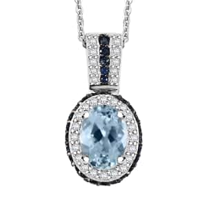 Santa Maria Aquamarine and Multi Gemstone 2.00 ctw Ocean Whisper Pendant Necklace in Rhodium Over Sterling Silver 20 Inches