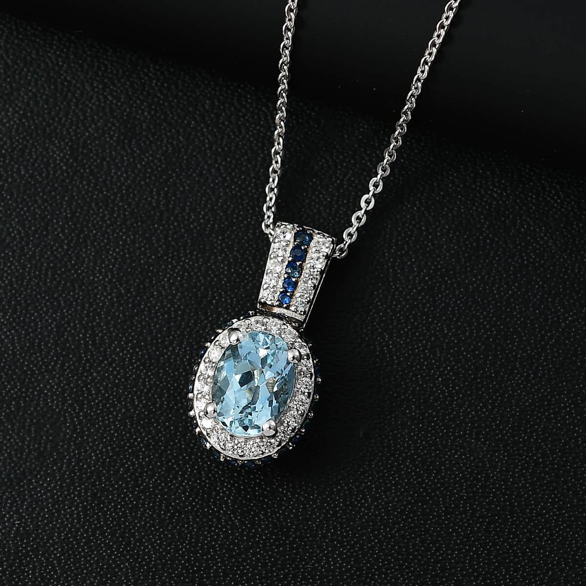 Santa Maria Aquamarine and Multi Gemstone 2.00 ctw Ocean Whisper Pendant Necklace in Rhodium Over Sterling Silver 20 Inches image number 1