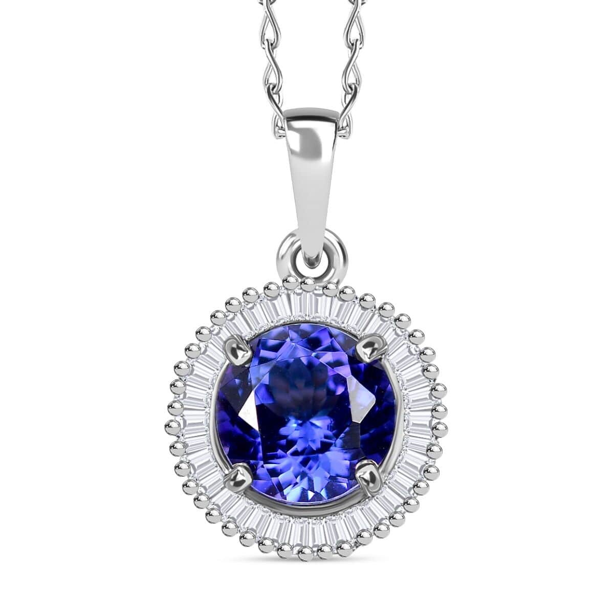 Rhapsody AAAA Tanzanite and E-F VS2 Diamond 2.75 ctw Round Shape Ballerina Pendant Necklace in 950 Platinum 20 Inches 4.85 Grams image number 0