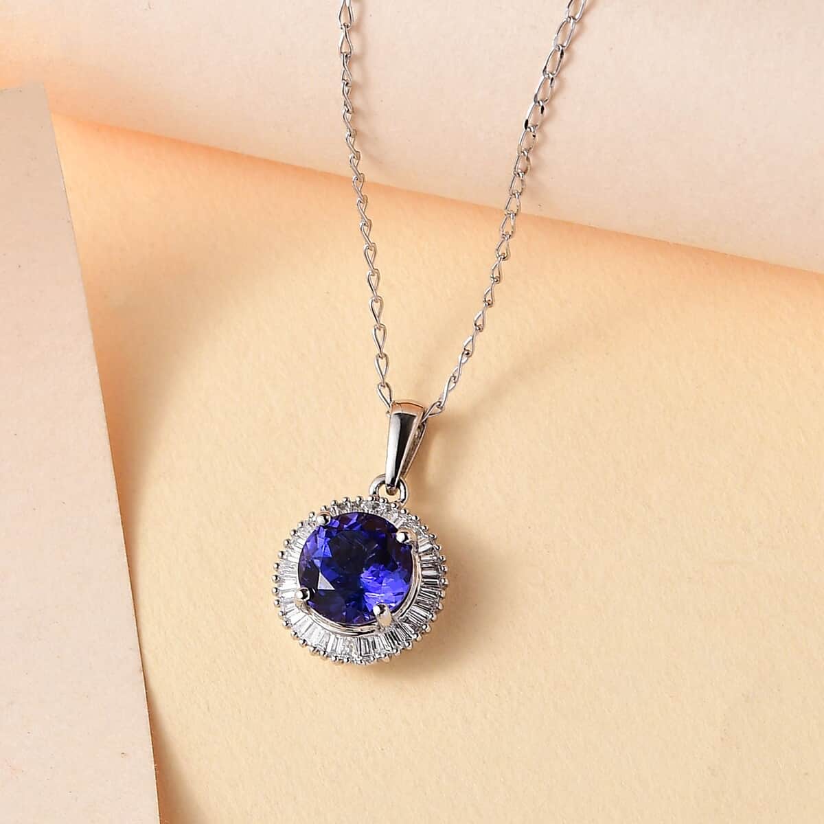 Rhapsody AAAA Tanzanite and E-F VS2 Diamond 2.75 ctw Round Shape Ballerina Pendant Necklace in 950 Platinum 20 Inches 4.85 Grams image number 1