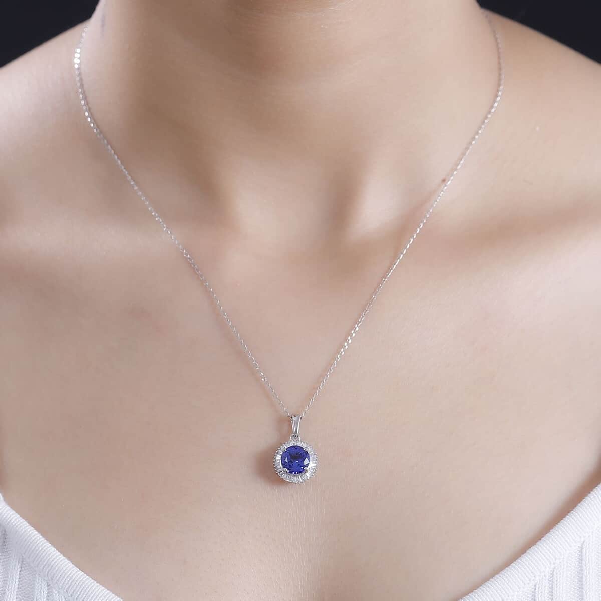 Rhapsody AAAA Tanzanite and E-F VS2 Diamond 2.75 ctw Round Shape Ballerina Pendant Necklace in 950 Platinum 20 Inches 4.85 Grams image number 2