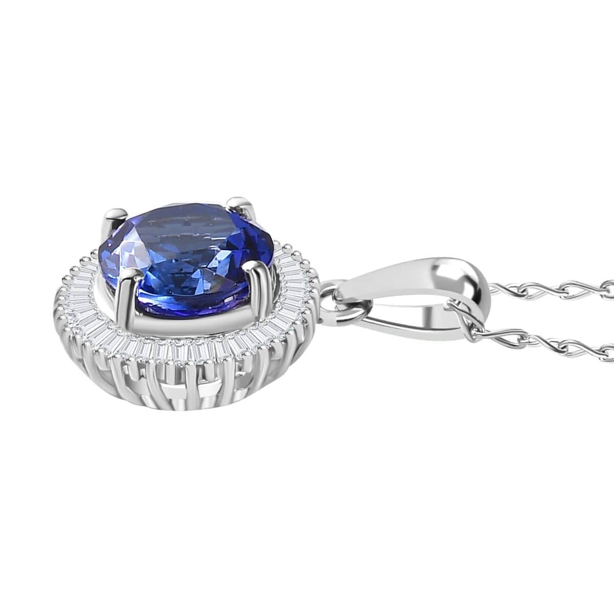 Rhapsody AAAA Tanzanite and E-F VS2 Diamond 2.75 ctw Round Shape Ballerina Pendant Necklace in 950 Platinum 20 Inches 4.85 Grams image number 3