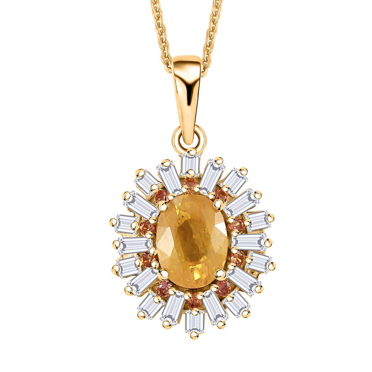 Madagascar Yellow Sapphire and Multi Gemstone 2.50 ctw Sunburst Flower Pendant Necklace in 18K Vermeil Yellow Gold Over Sterling Silver 20 Inches image number 0