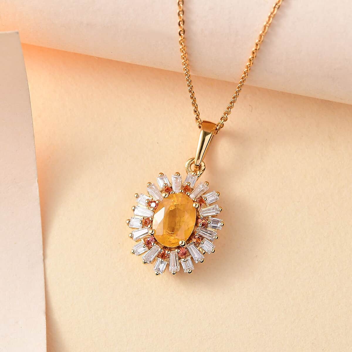 Madagascar Yellow Sapphire and Multi Gemstone 2.50 ctw Sunburst Flower Pendant Necklace in 18K Vermeil Yellow Gold Over Sterling Silver 20 Inches image number 1