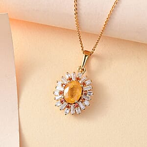 Madagascar Yellow Sapphire and Multi Gemstone 2.50 ctw Sunburst Flower Pendant Necklace in 18K Vermeil Yellow Gold Over Sterling Silver 20 Inches