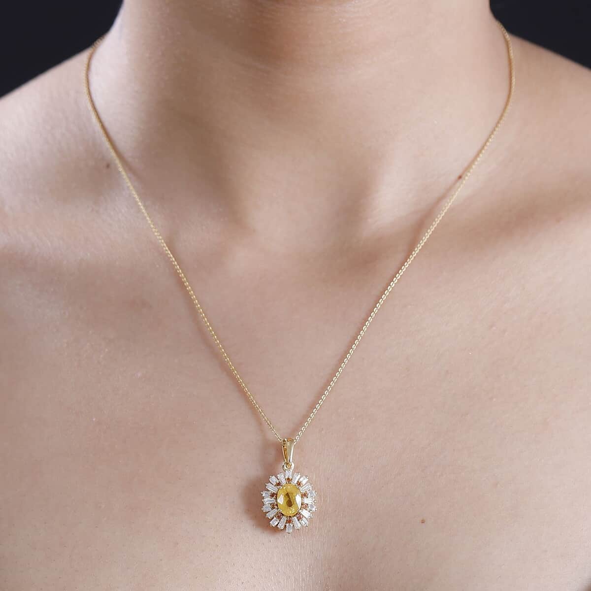 Madagascar Yellow Sapphire and Multi Gemstone 2.50 ctw Sunburst Flower Pendant Necklace in 18K Vermeil Yellow Gold Over Sterling Silver 20 Inches image number 2