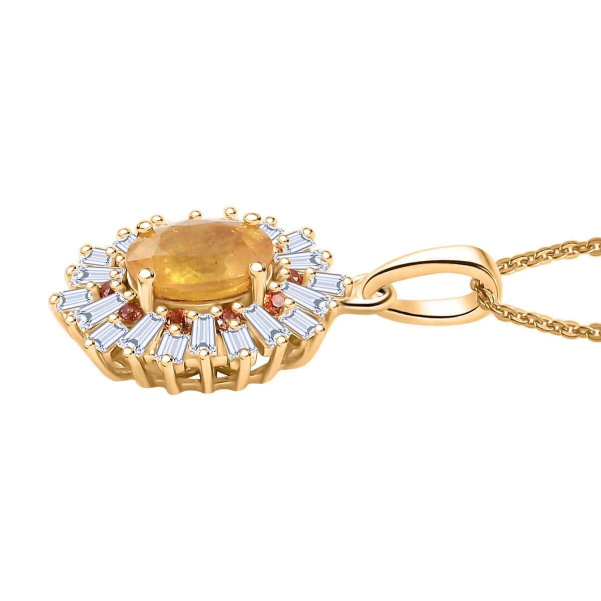 Madagascar Yellow Sapphire and Multi Gemstone 2.50 ctw Sunburst Flower Pendant Necklace in 18K Vermeil Yellow Gold Over Sterling Silver 20 Inches image number 3