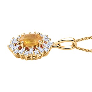 Madagascar Yellow Sapphire and Multi Gemstone 2.50 ctw Sunburst Flower Pendant Necklace in 18K Vermeil Yellow Gold Over Sterling Silver 20 Inches