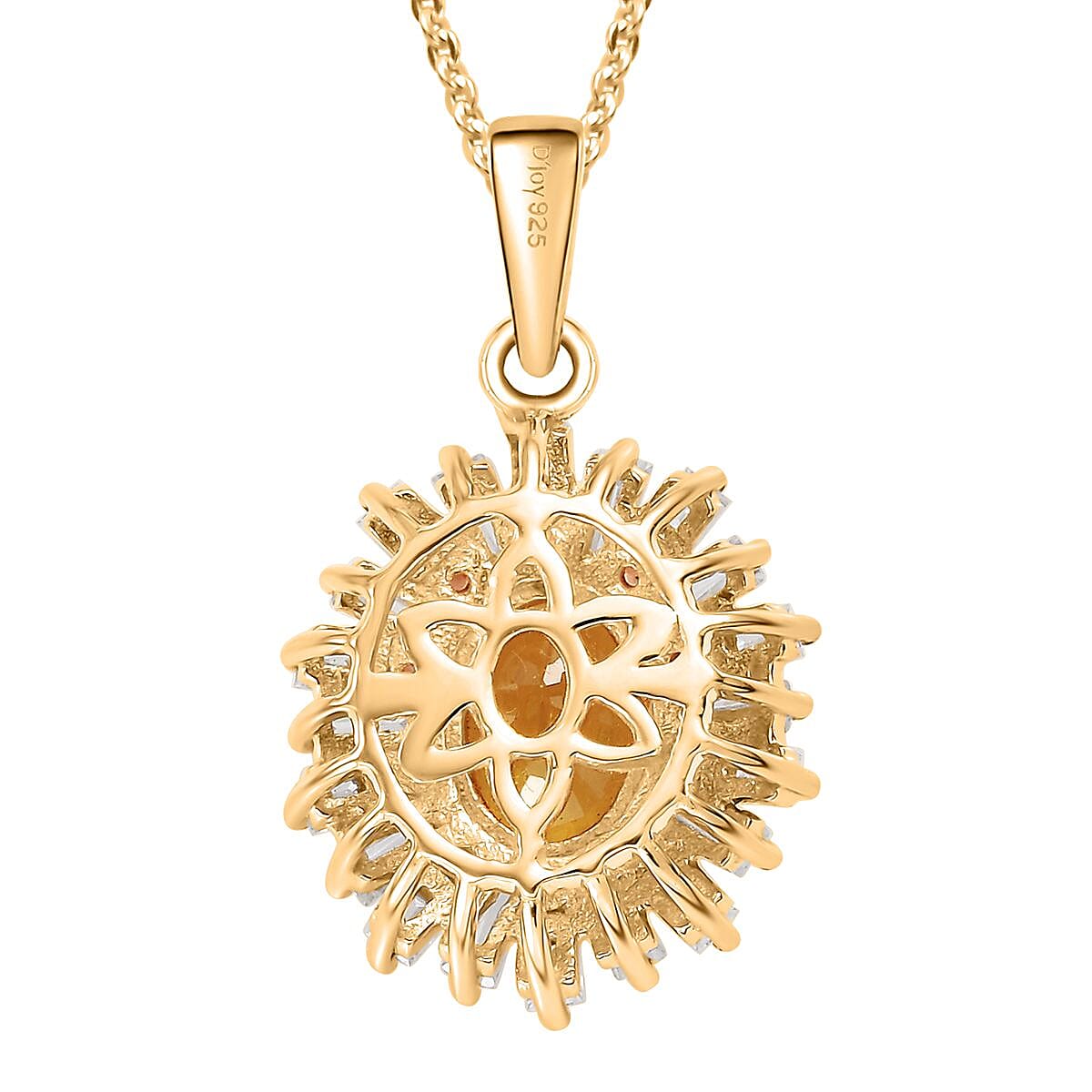 Madagascar Yellow Sapphire and Multi Gemstone 2.50 ctw Sunburst Flower Pendant Necklace in 18K Vermeil Yellow Gold Over Sterling Silver 20 Inches