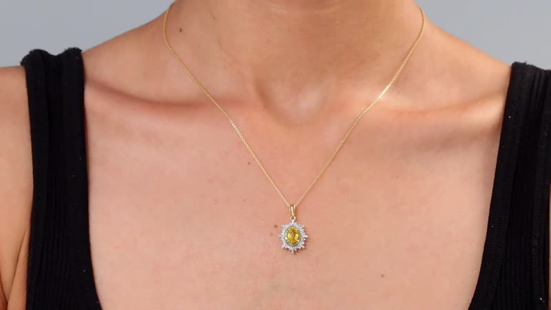 Madagascar Yellow Sapphire, White and Yellow Diamond 1.40 ctw Sunburst Pendant Necklace in 18K Vermeil Yellow Gold Over Sterling Silver 20 Inches