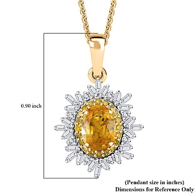Madagascar Yellow Sapphire, White and Yellow Diamond 1.40 ctw Sunburst Pendant Necklace in 18K Vermeil Yellow Gold Over Sterling Silver 20 Inches