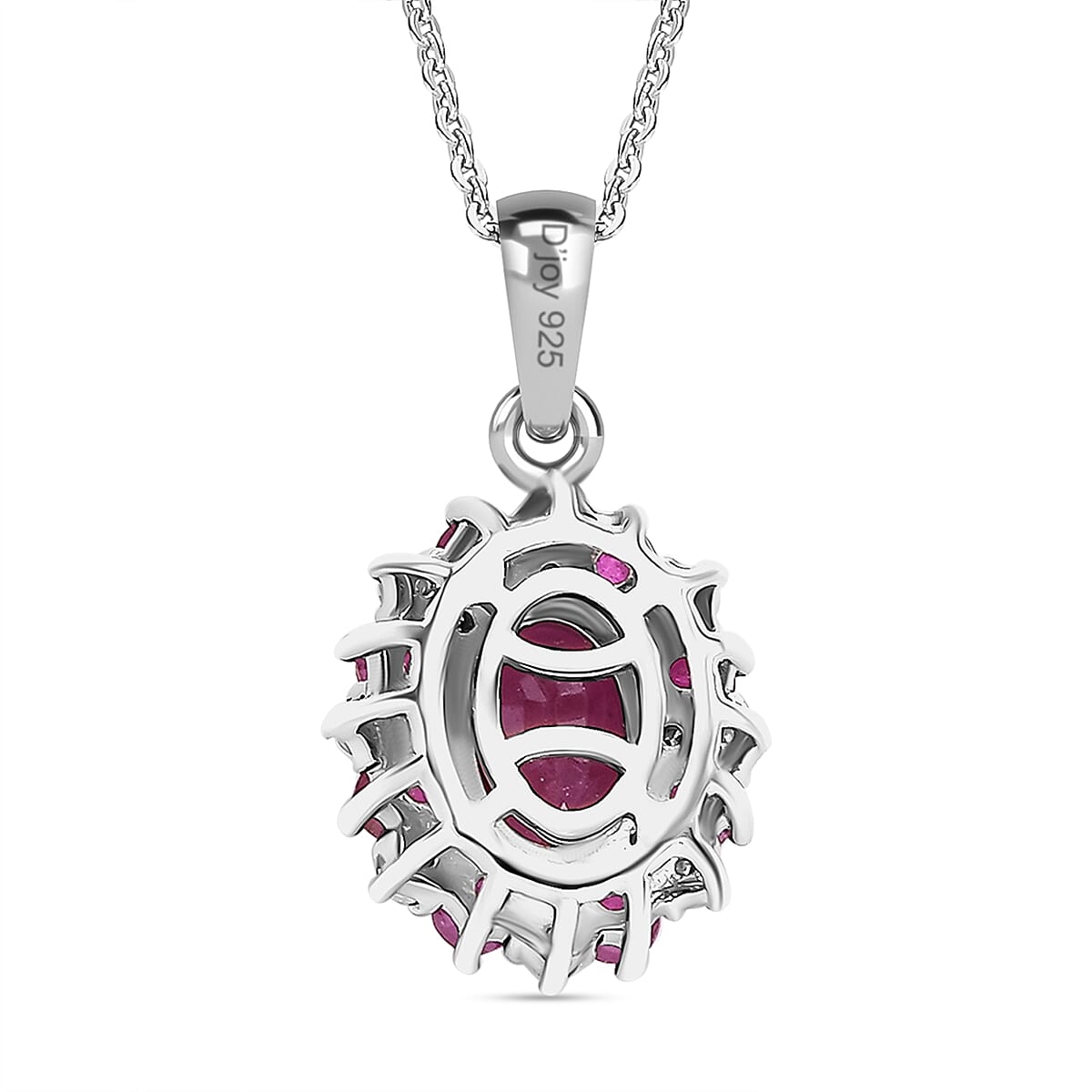 Premium Montepuez Ruby and Moissanite 1.65 ctw Art & Deco Pendant Necklace in Rhodium Over Sterling Silver 20 Inches