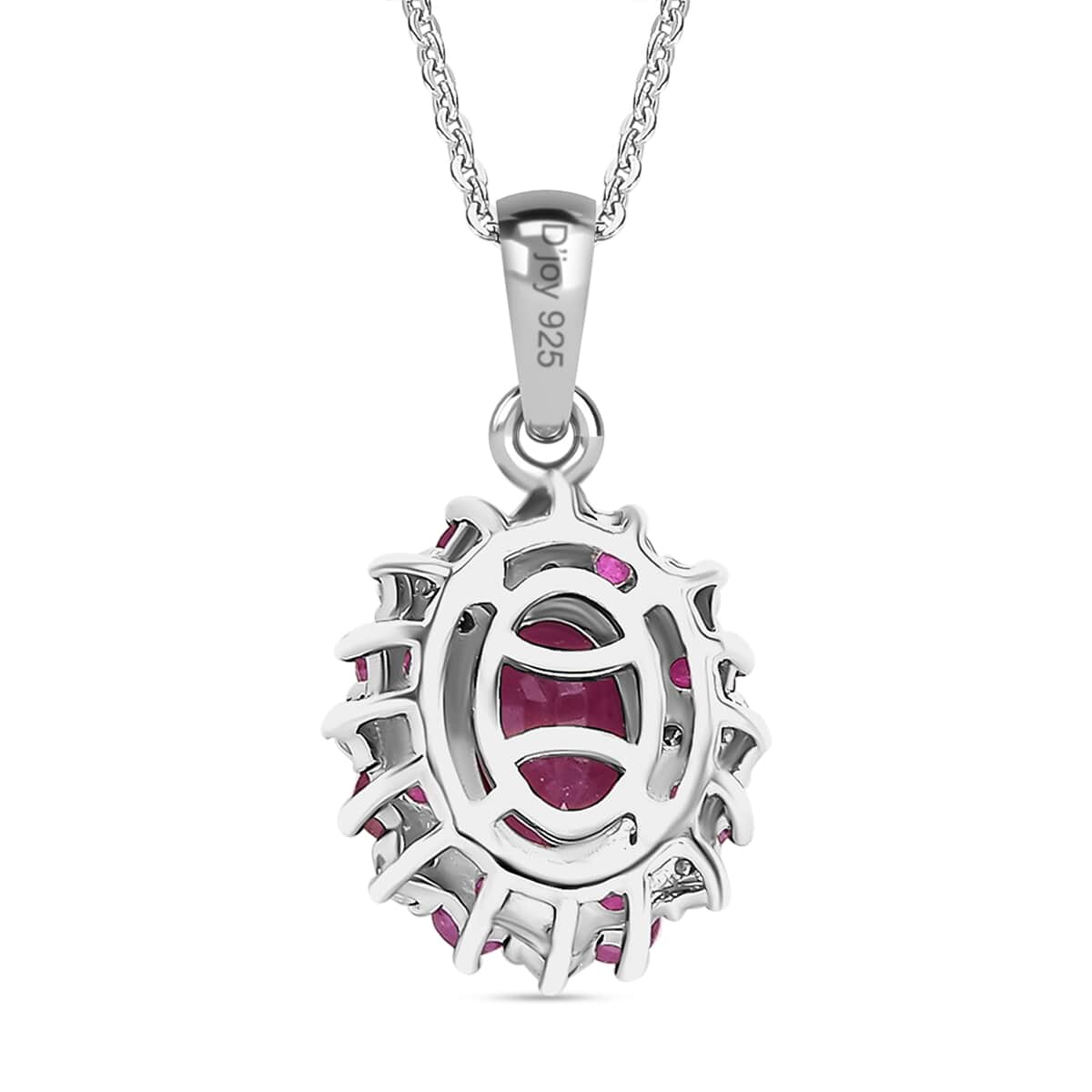 Premium Montepuez Ruby and Moissanite 1.65 ctw Art & Deco Pendant Necklace in Rhodium Over Sterling Silver 20 Inches image number 4