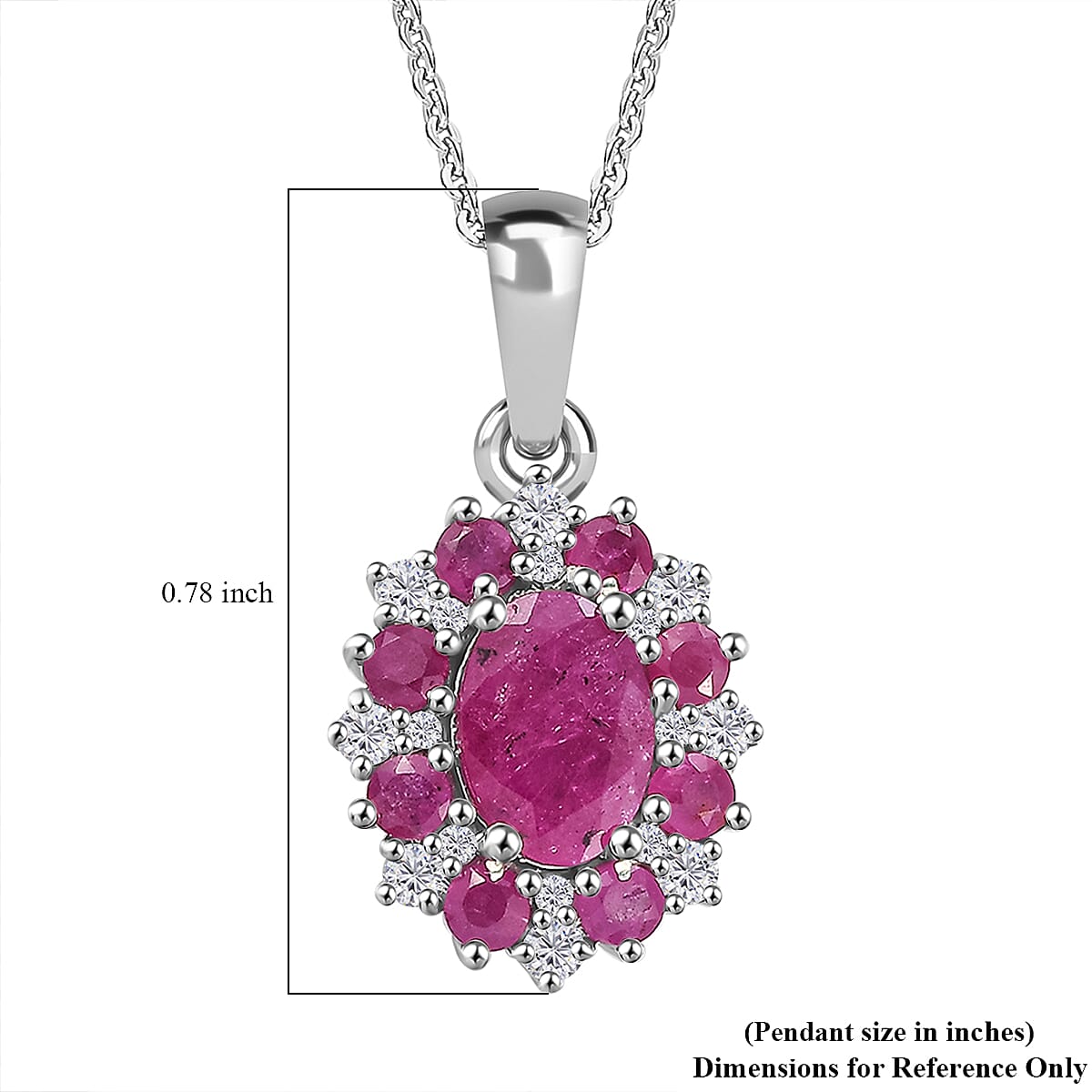Premium Montepuez Ruby and Moissanite 1.65 ctw Art & Deco Pendant Necklace in Rhodium Over Sterling Silver 20 Inches