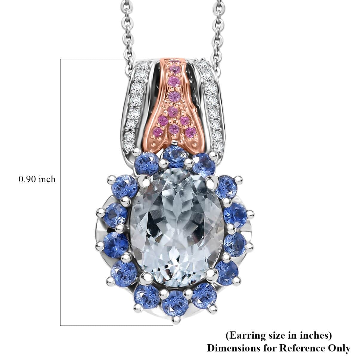 Premium Mangoro Aquamarine and Multi Gemstone 3.75 ctw Floral Harmony Pendant Necklace in Vermeil RG and Rhodium Over Sterling Silver 20 Inches image number 6