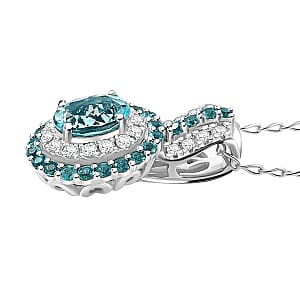 Rhapsody AAAA Paraiba Tourmaline and E-F VS Diamond 1.07 ctw Double Halo Pendant Necklace in 950 Platinum 4.01 Grams 18 Inches