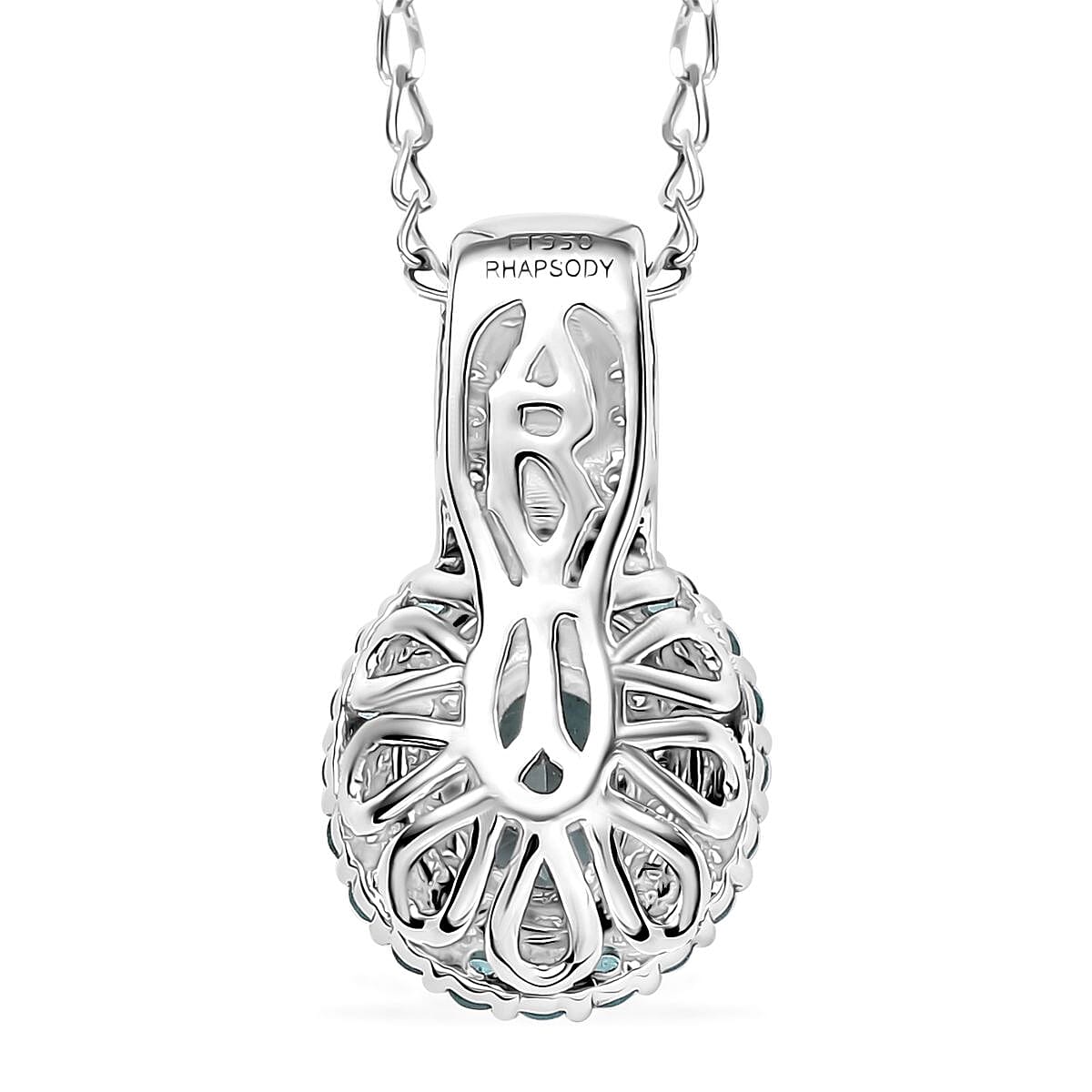 Rhapsody AAAA Paraiba Tourmaline and E-F VS Diamond 1.07 ctw Double Halo Pendant Necklace in 950 Platinum 4.01 Grams 18 Inches