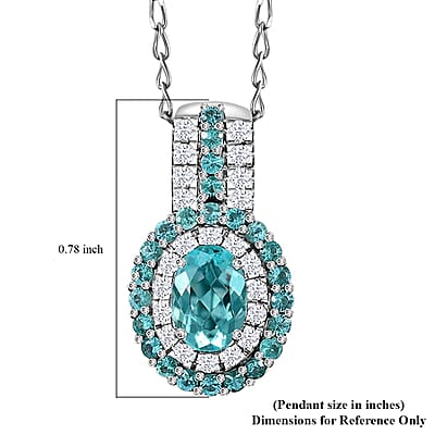 Rhapsody AAAA Paraiba Tourmaline and E-F VS Diamond 1.07 ctw Double Halo Pendant Necklace in 950 Platinum 4.01 Grams 18 Inches