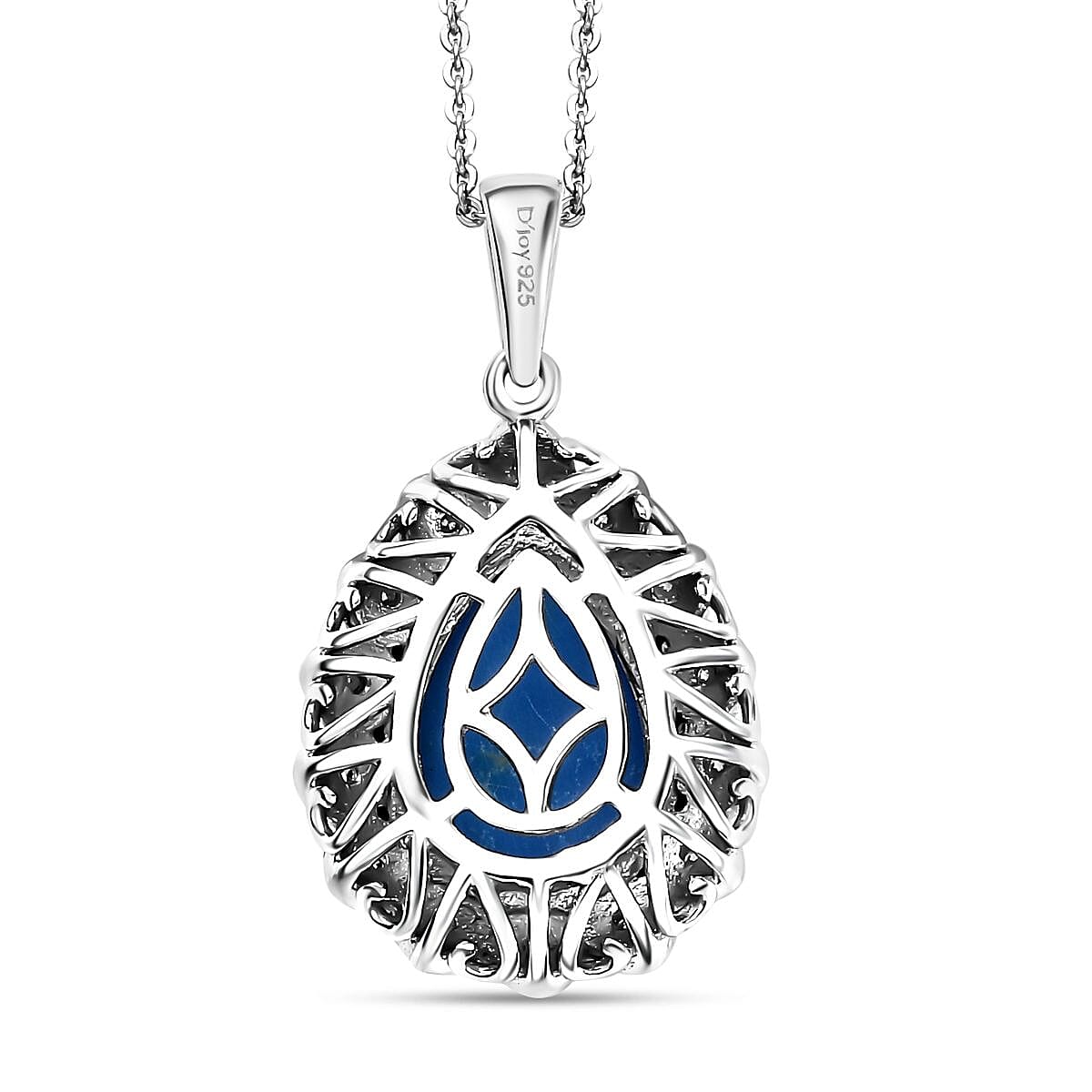 Ceruleite and Moissanite 4.75 ctw Floral Pendant Necklace in Rhodium Over Sterling Silver 20 Inches
