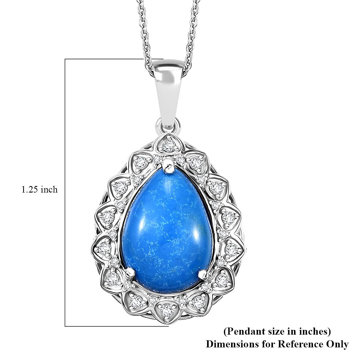 Ceruleite and Moissanite 4.75 ctw Floral Pendant Necklace in Rhodium Over Sterling Silver 20 Inches