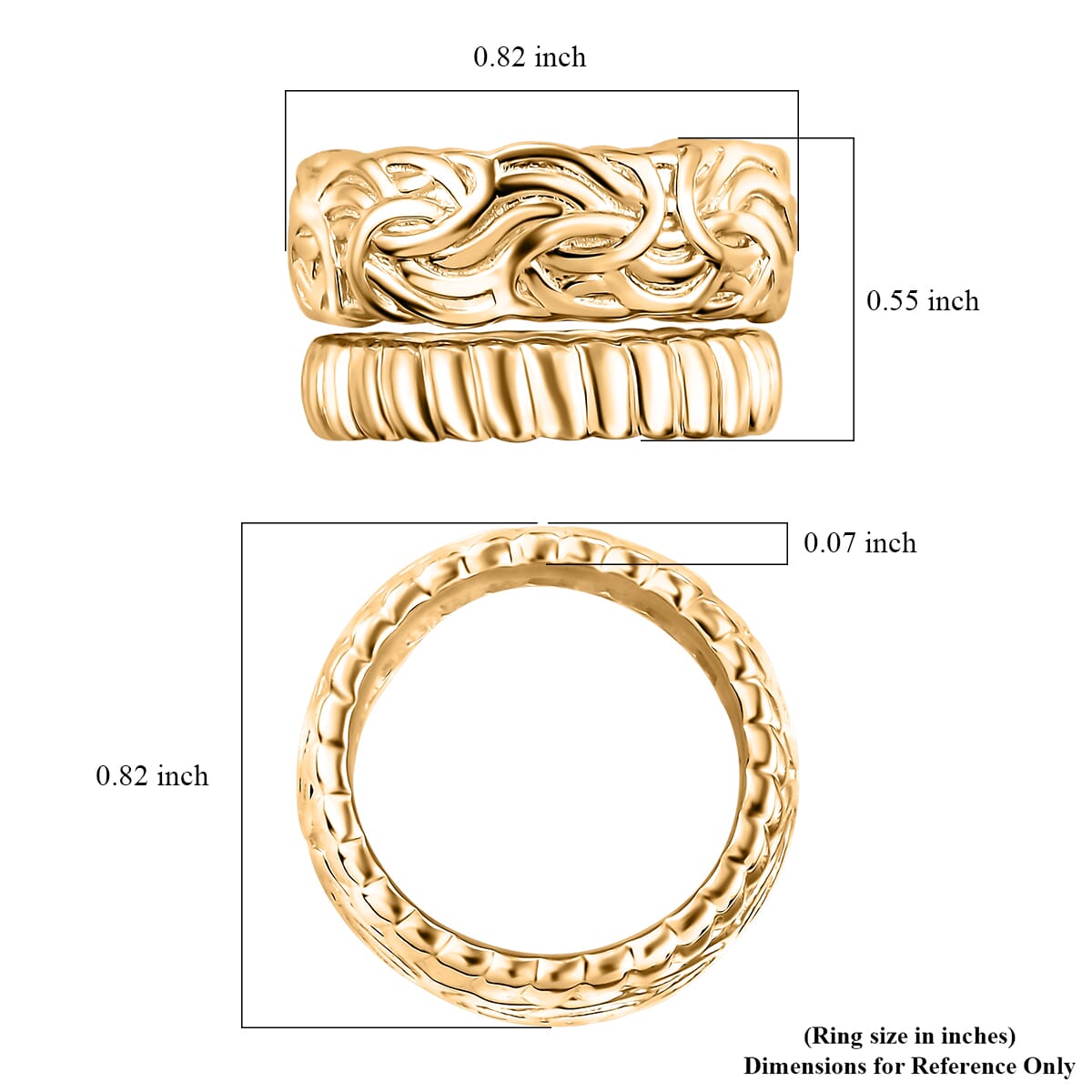 Set of 2 Band Ring in 18K Gold Over Bronze (Size 5.0) image number 5