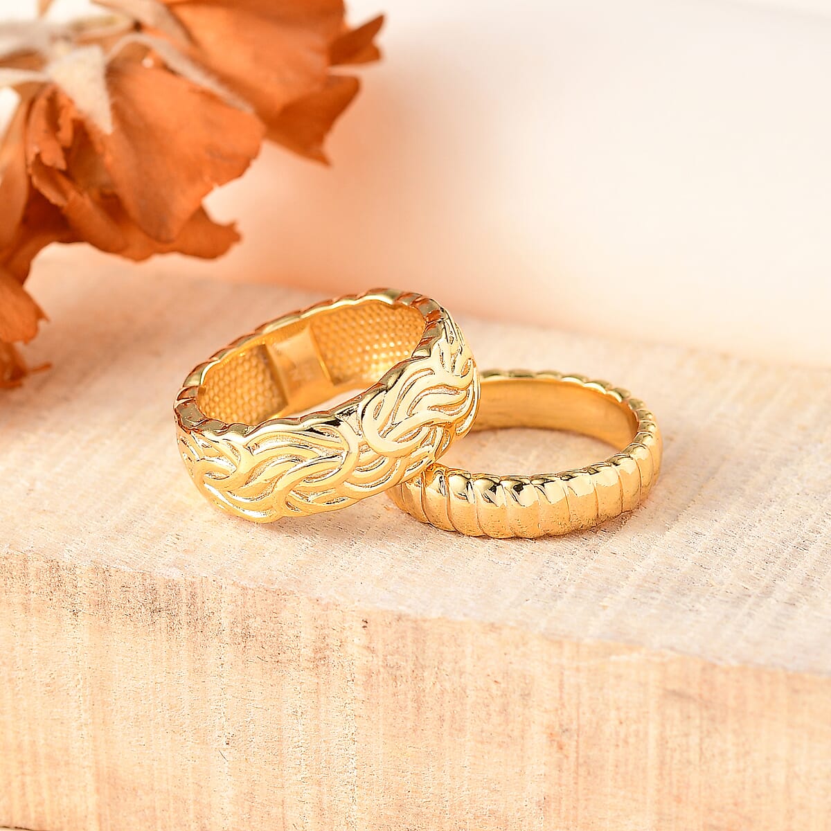 EverTrue Bronzella Collection Love Weave Series Set of 2 Band Ring in 18K YG Plated Bronze (Size 10.0) image number 1