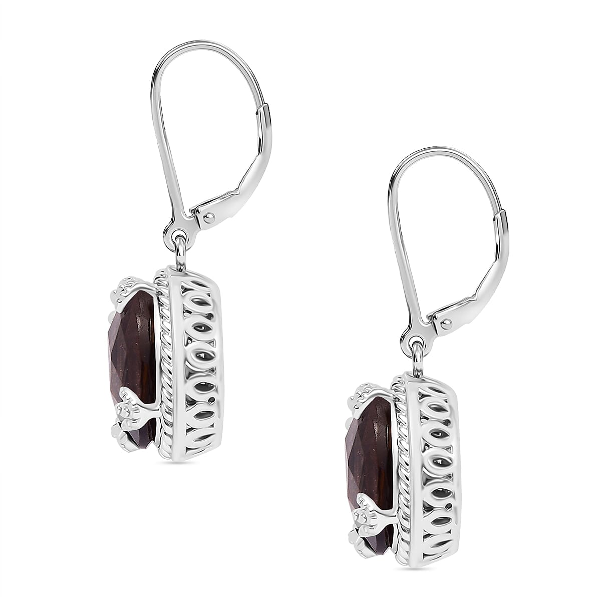 Karis Checkerboard Cut Brazilian Smoky Quartz 41.70 ctw Earrings, Ring (Size 10.0), Pendant in Platinum Bond with Stainless Steel Necklace 20 Inches image number 8