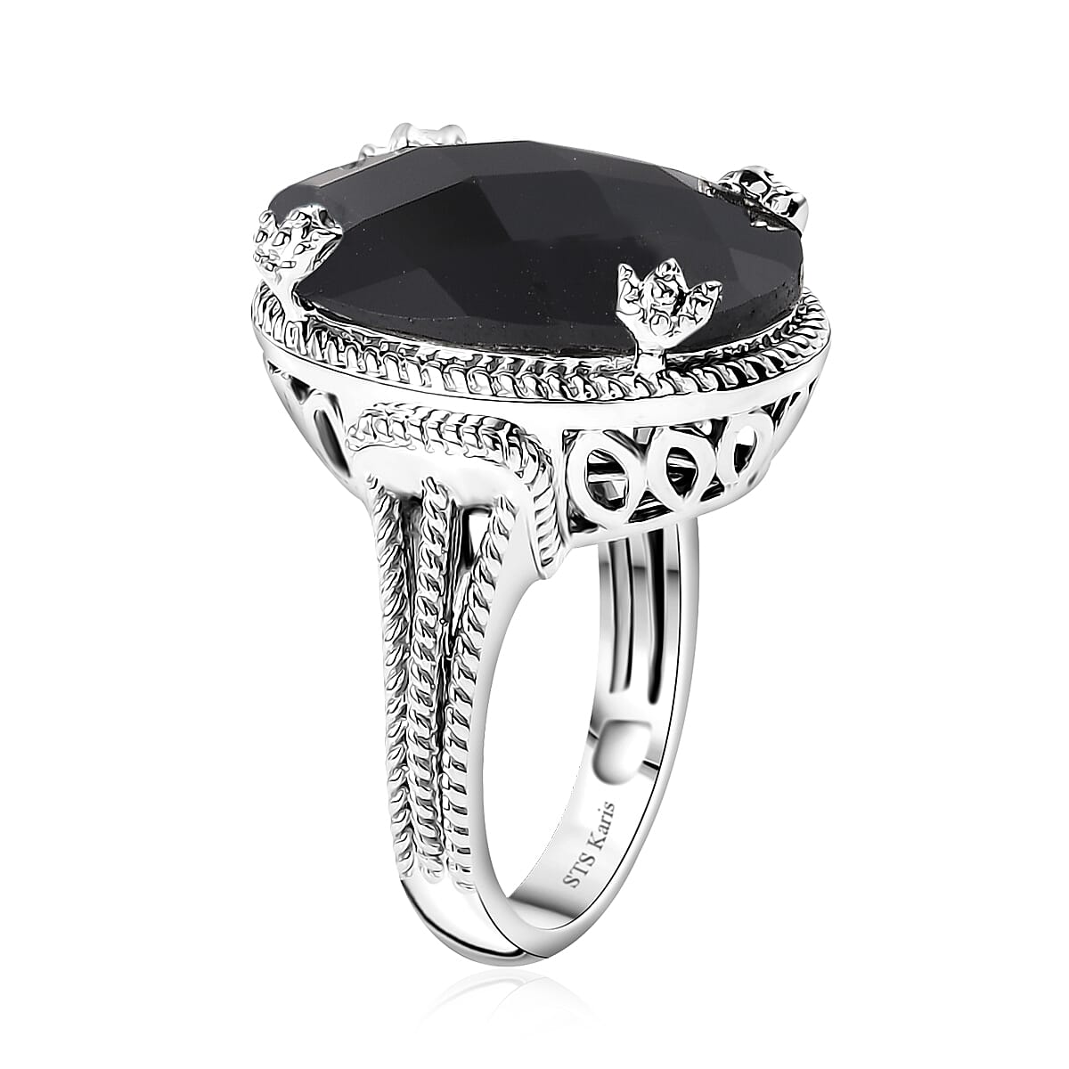 Karis Checkerboard Cut Thai Black Spinel 49.60 ctw Earrings, Ring (Size 6.0), Pendant in Platinum Bond with Stainless Steel Necklace 20 Inches image number 5