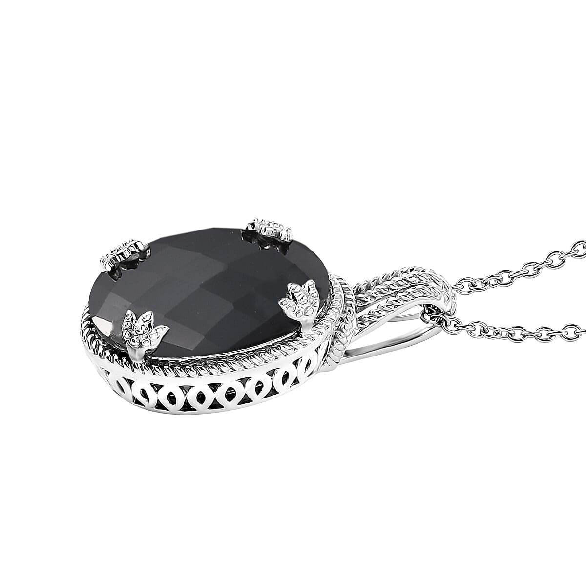 Karis Checkerboard Cut Thai Black Spinel 49.60 ctw Earrings, Ring (Size 6.0), Pendant in Platinum Bond with Stainless Steel Necklace 20 Inches image number 8