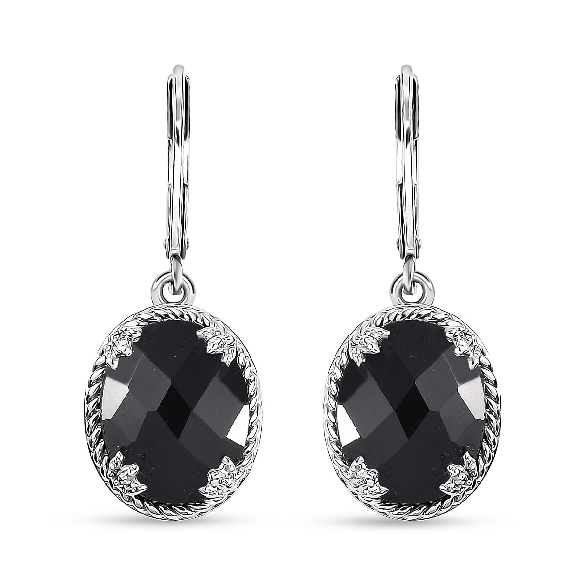 Karis Checkerboard Cut Thai Black Spinel 49.60 ctw Earrings, Ring (Size 6.0), Pendant in Platinum Bond with Stainless Steel Necklace 20 Inches image number 10